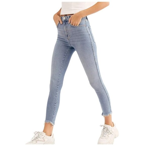 Free People Raw High Rise Jeggings Jeans Denim 24 Sierra - Picture 1 of 6